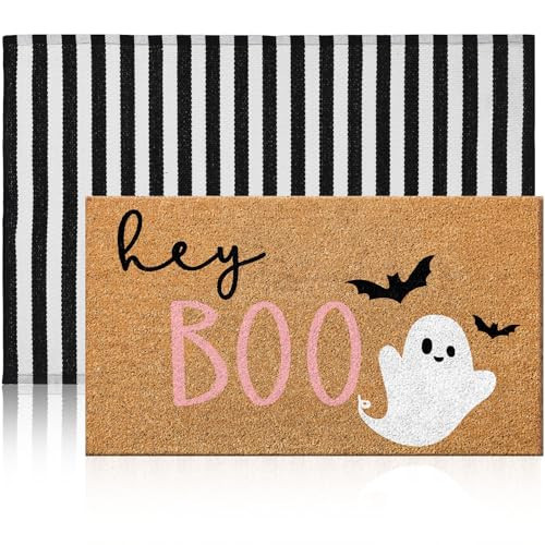 Duraaamo 2 Pcs Halloween Door Mat Outdoor, Ghost Pink Boo Style, Non Slip | Amazon (US)