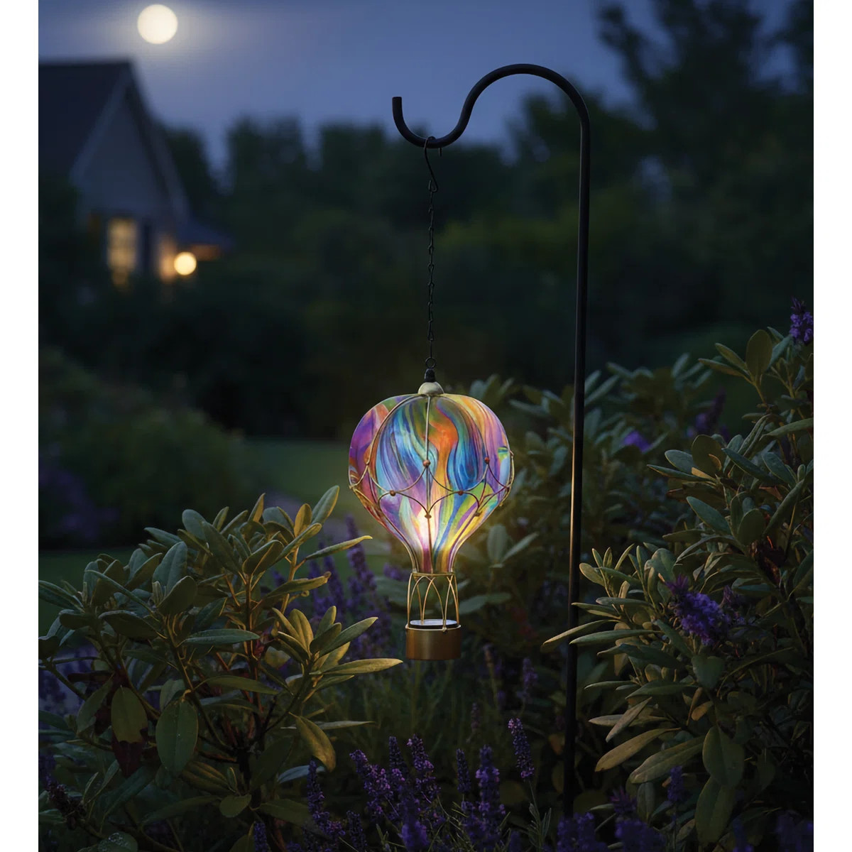 24" Hanging Swirl Balloon Solar Lantern with Glass Panels and Metal Frame - Orange | Wayfair North America