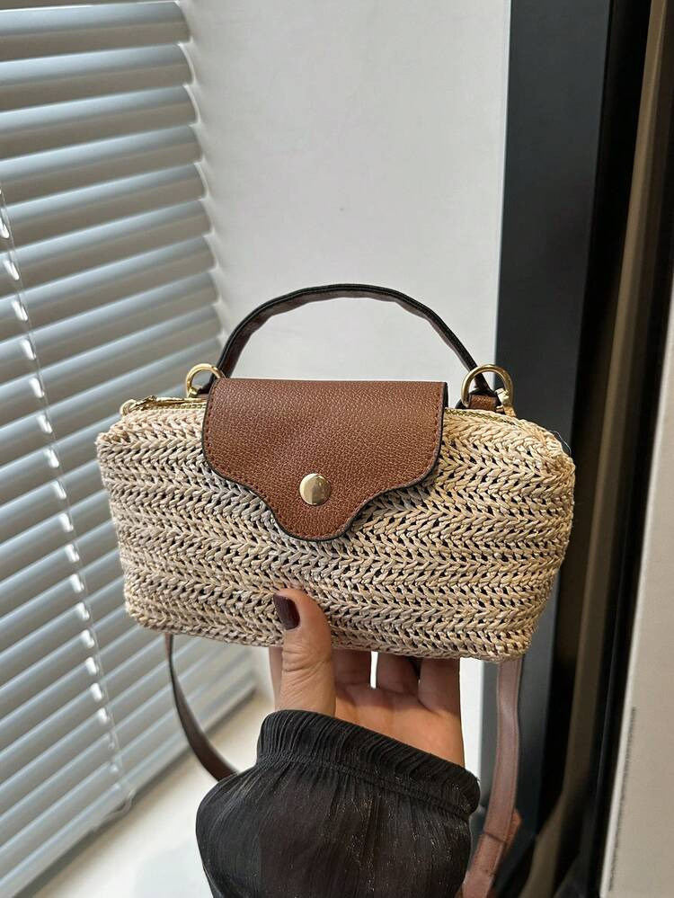 New Straw Woven Square Mini Bag, Exclusive Beach Style Small Flap Bag, Versatile Shoulder/Crossbody Small Square Handbag For Women, Suitable For Street, Party, Home, Spring/Summer | SHEIN