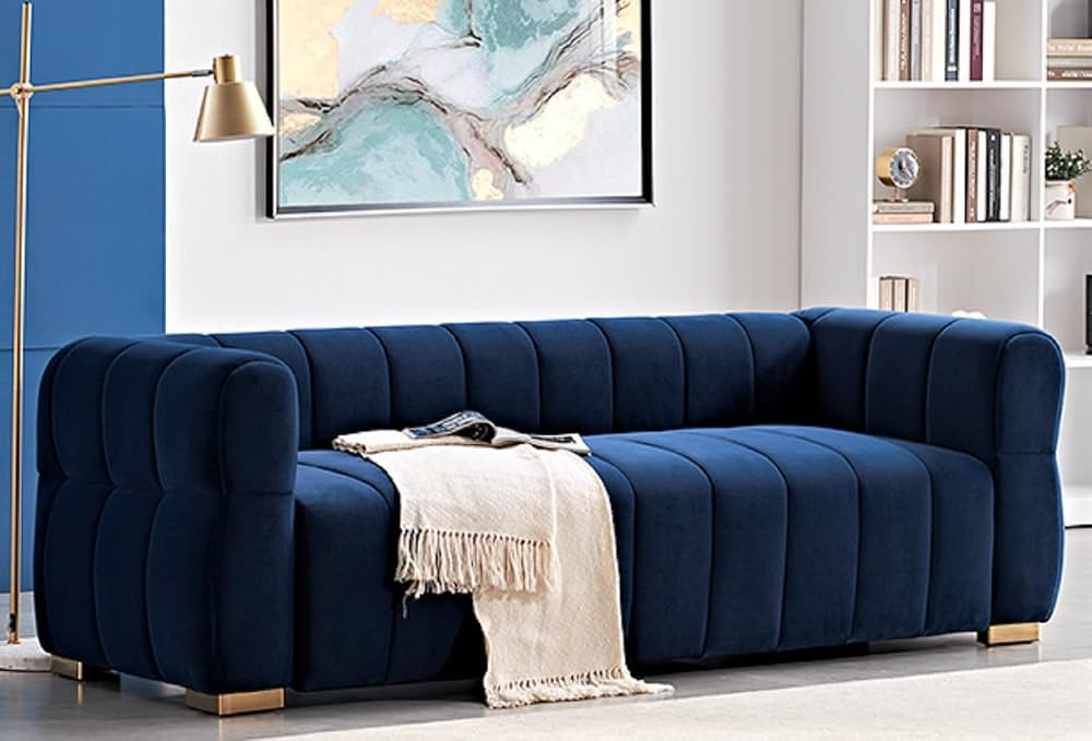 Container Furniture Direct Art Deco Velvet Sofa with Tufted Low Back Design, Sophisticated 3 Seat... | Amazon (US)