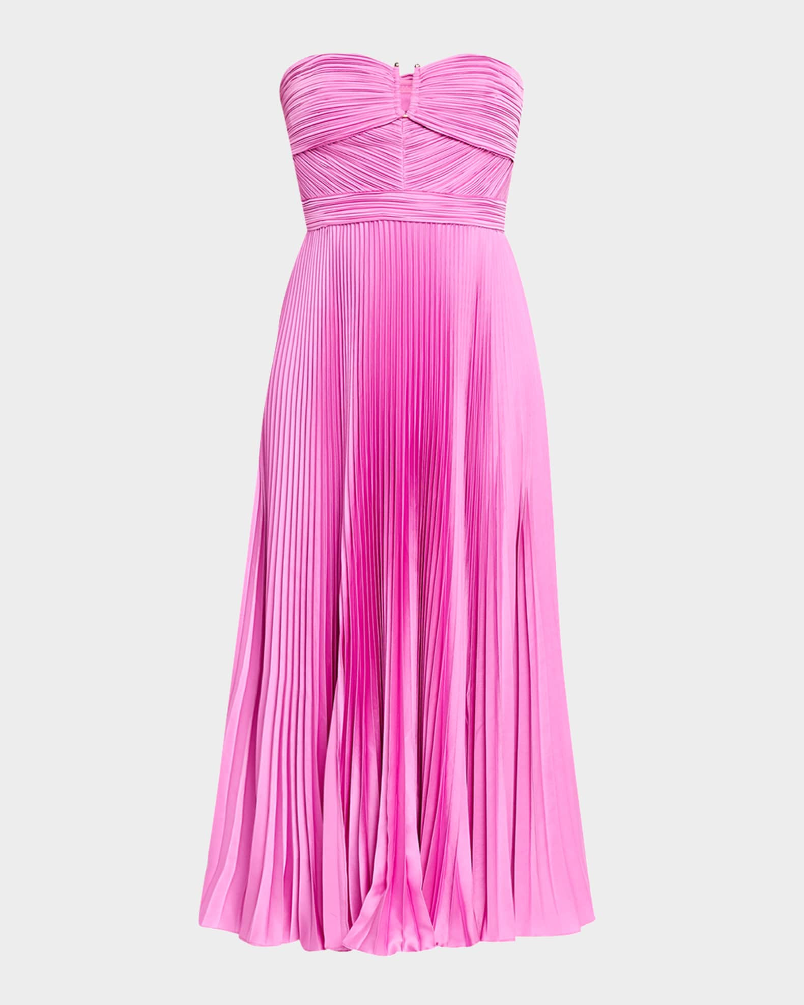 AMUR Harden Pleated Strapless Midi Dress | Neiman Marcus