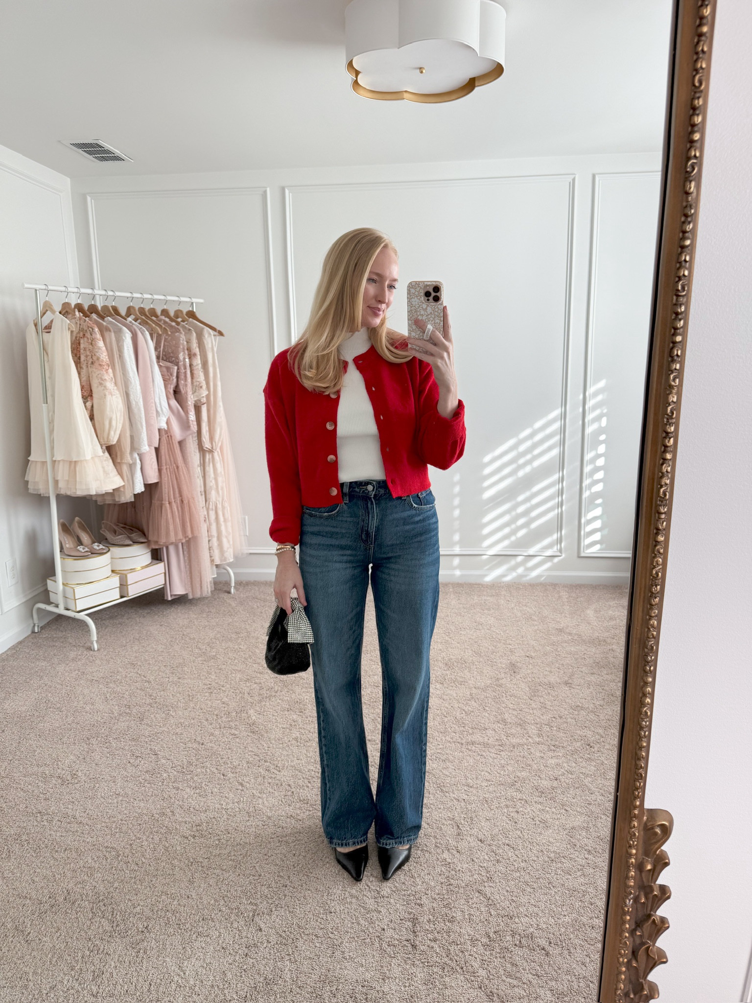 Elevated holiday denim outfit from Dynamite! Wearing size small in the cardigan sweater and size in the wide leg jeans. Holiday outfits // elevated denim outfits // cardigan sweaters // red sweaters // wide leg jeans 

#LTKSeasonal #LTKParties #LTKHoliday
