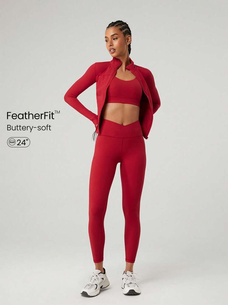 GLOWMODE 24" FeatherFit™ Crossover Yoga Leggings Buttery Soft Red High Stretch Crossover Waist Sports Tights Gym  Spring Summer | SHEIN