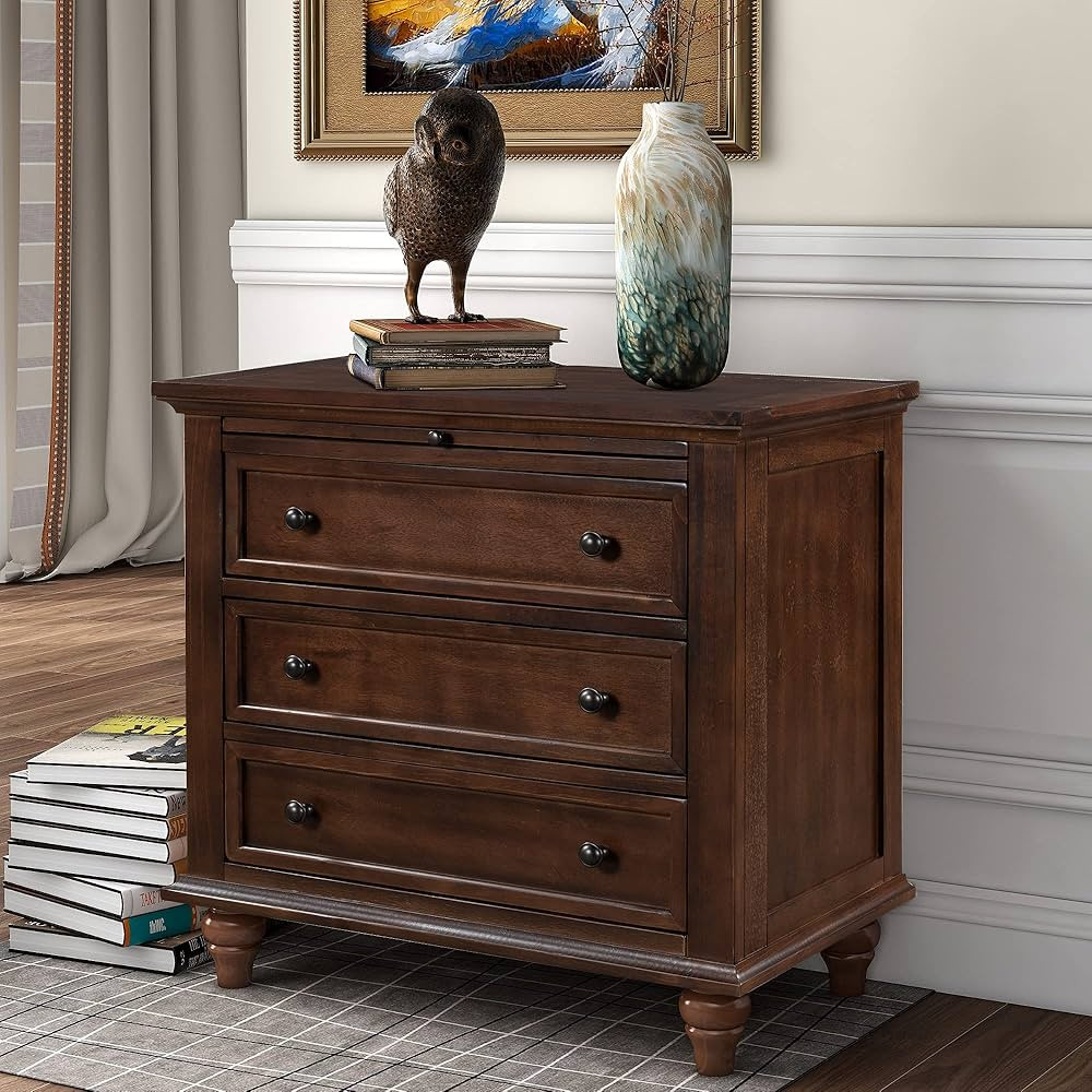 Merax Wood Nightstand with 3 Storage Drawers, Bedside End Table with Pull Out Tray, Brown | Amazon (US)