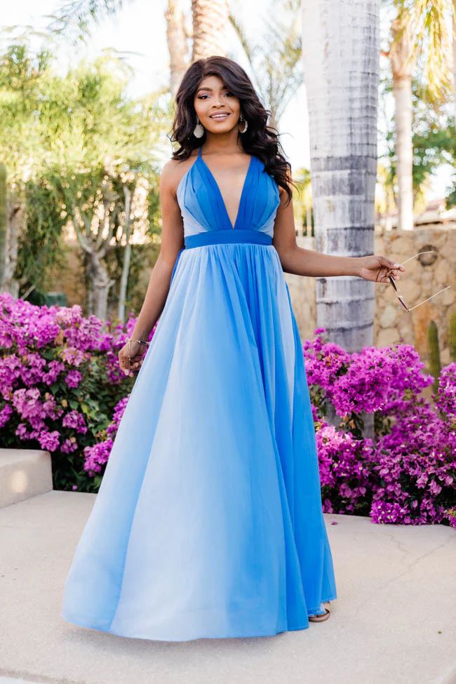 It All Begins With Love Blue Ombre Maxi Dress | The Pink Lily Boutique