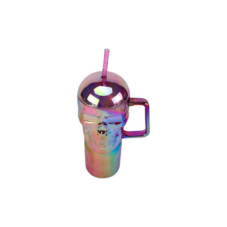 Way to Celebrate Halloween 30 oz Plastic Rainbow Iridescent Skull Tumbler with Straw, Purple Mult... | Walmart (US)