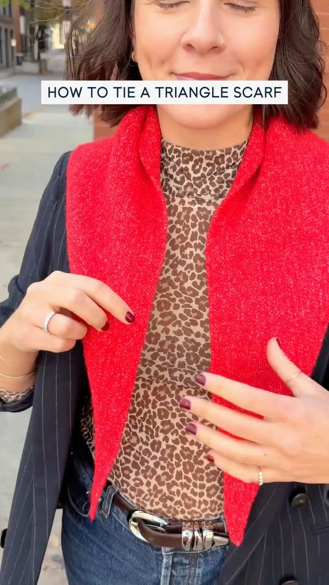 HOW TO TIE A TRIANGLE SCARF

This is my favorite way to tie a triangle scarf as it doesn't get too bulky.

Step One
Take one end of the triangle scarf and wrap it around your fingers in one loop. Then stick the end through it, but don't pull. Basically a loose open single knot. Keep your fingers in the loop for step 2.

Step Two
Take the other end of the triangle scarf and place it through the open knot/loop you just made, then pull.

Triangle scarves are the perfect winter accessory. Wear them over your blazers or sweaters, or over coats.




#LTKGiftGuide #LTKFindsUnder50 #LTKootd