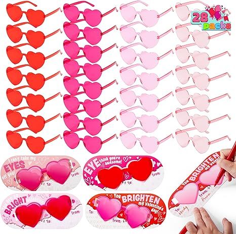 JOYIN 28 Packs Valentine's Day Heart Shaped Sunglasses with Cards, Classroom Exchange Gift for Ki... | Amazon (US)