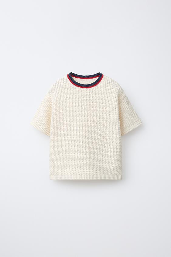 CONTRAST COLLAR TEXTURED KNIT T-SHIRT | Zara US