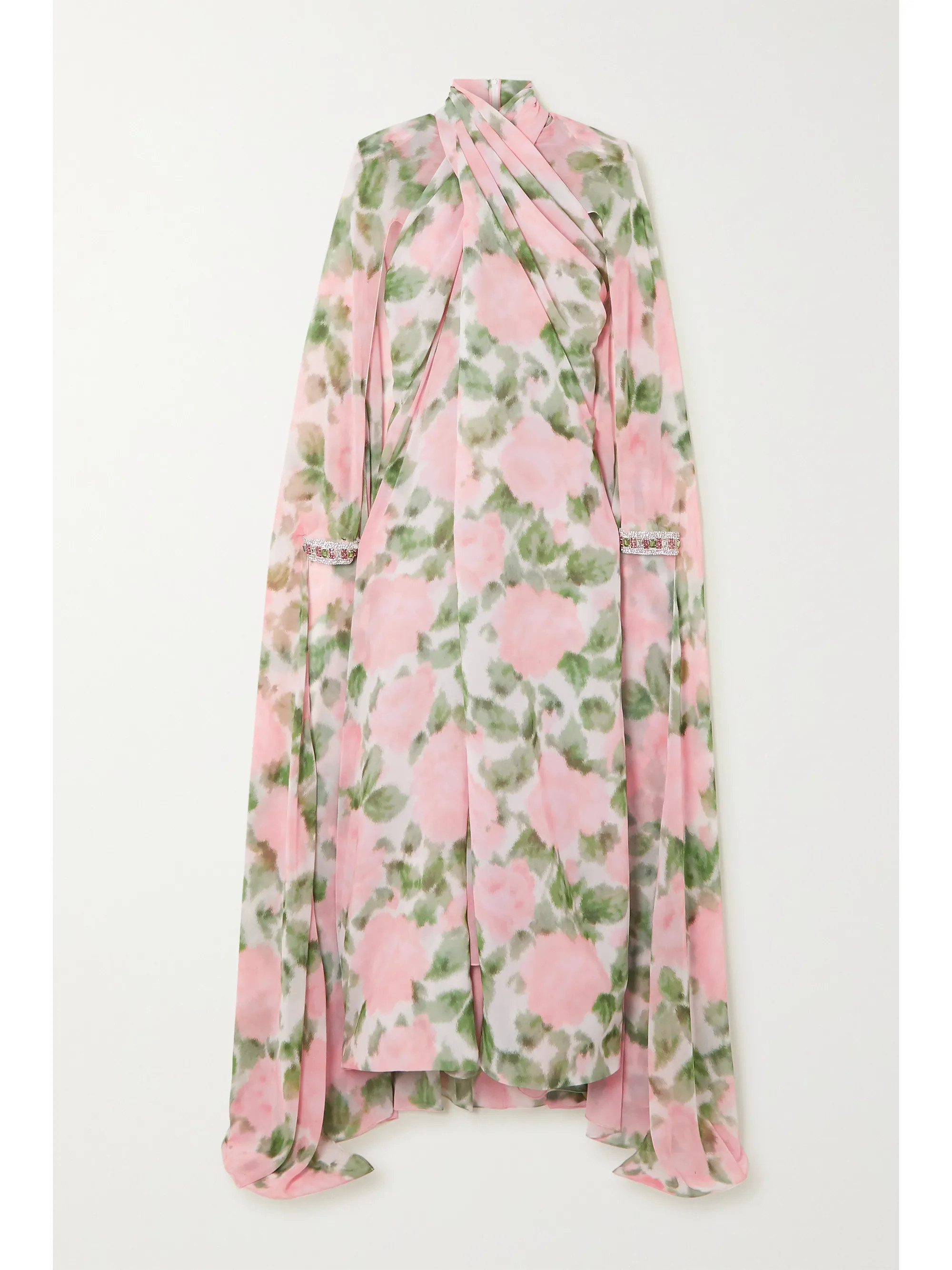 Cape-effect twisted crystal-embellished floral-print chiffon gown | NET-A-PORTER (US)