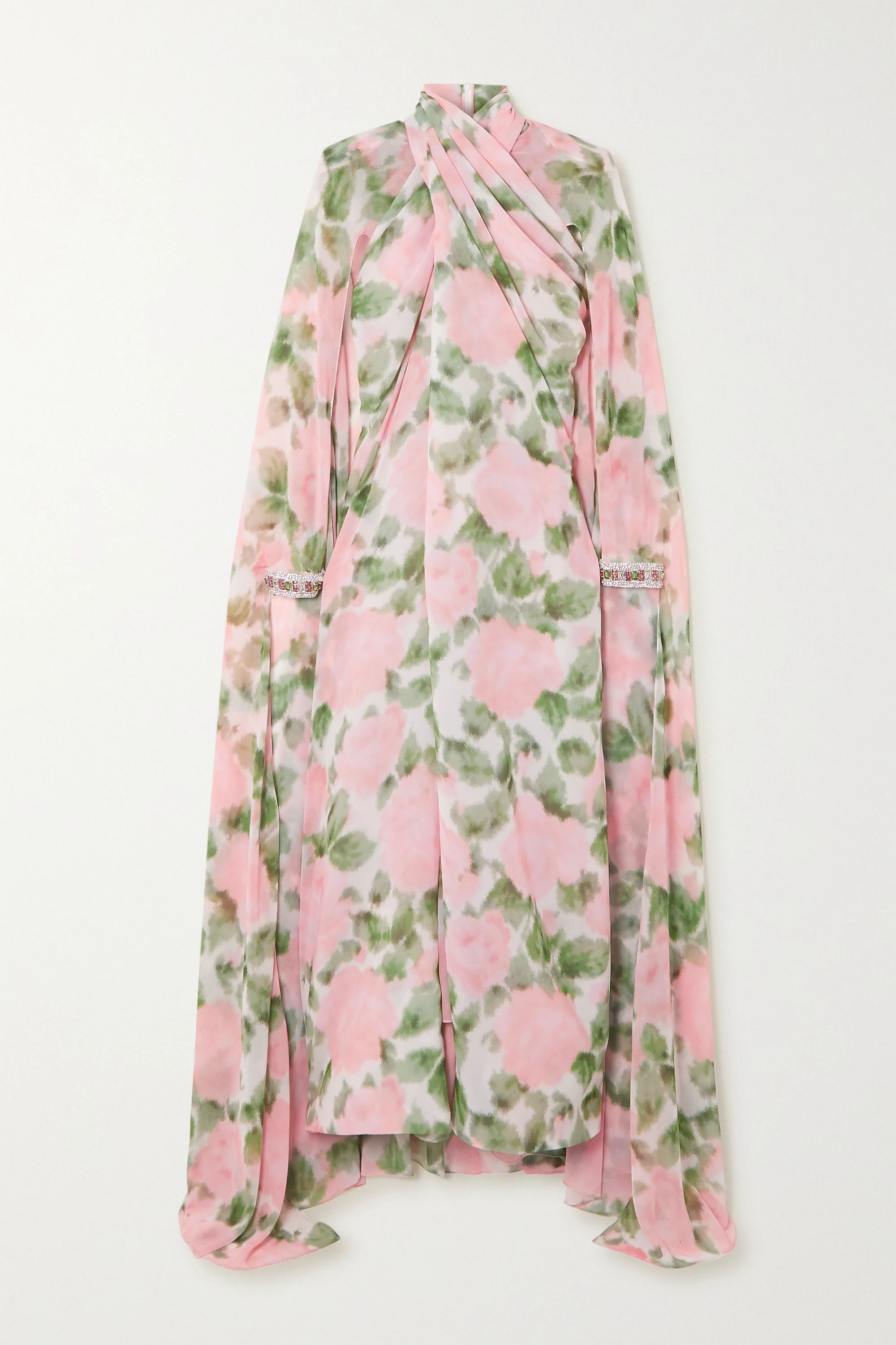 Cape-effect twisted crystal-embellished floral-print chiffon gown | NET-A-PORTER (US)
