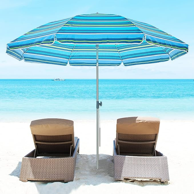 BLUU 7FT Beach Umbrella, SPF60+ Sun Protection Portable Sunshade Umbrella with Sand Anchor, Tilt, Ca | Amazon (US)