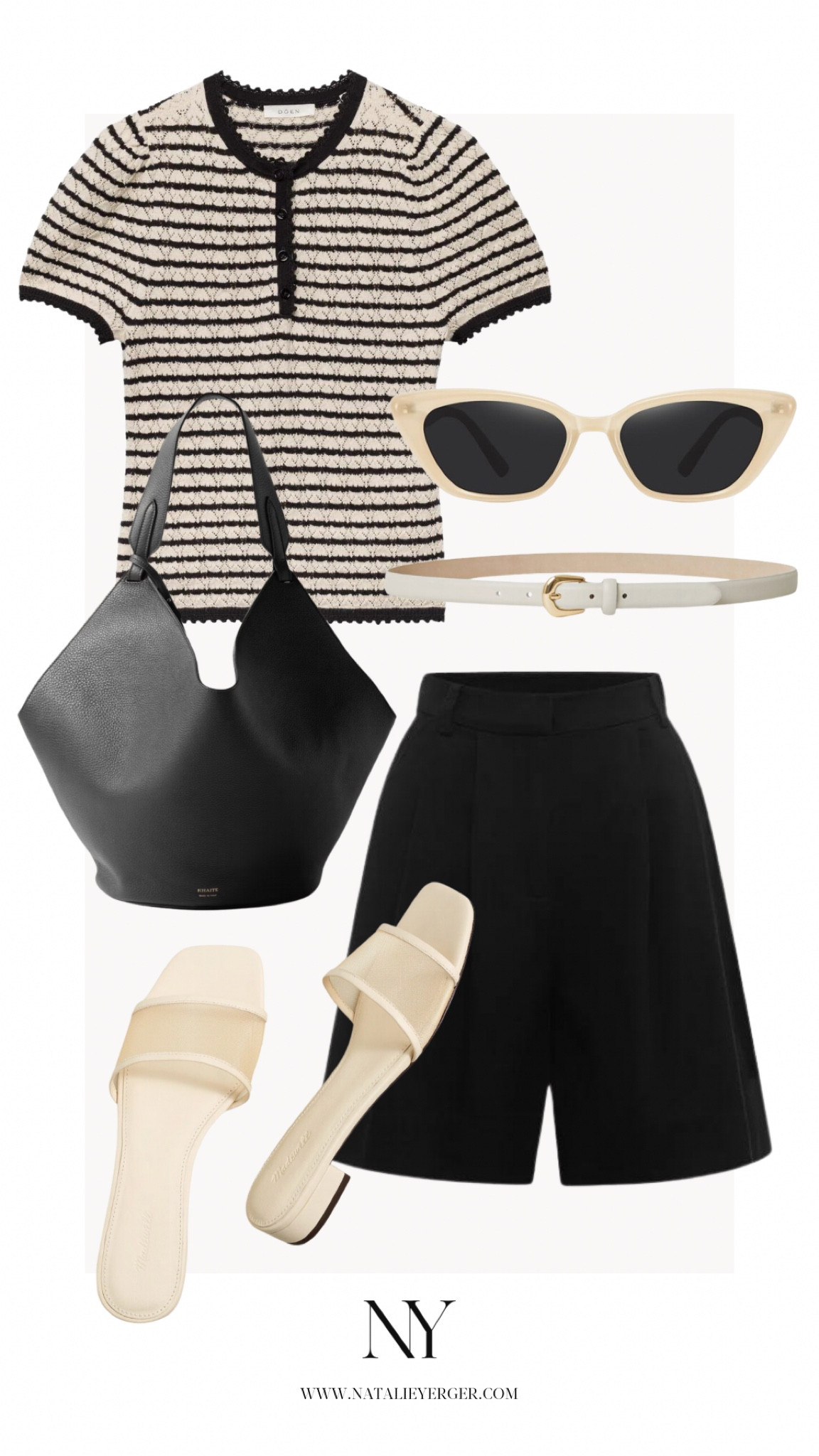 End of summer outfit inspiration 🖤 I have this KHAITE bag in small brown suede and the shape is beautiful in person! And these best selling Madewell mesh sandals are back in stock and on sale!

#transitionaloutfit #summertofalloutfit #summertofalltransition #blackleathertote #blackbermudashorts #fallstyle2024 

#LTKFindsUnder100 #LTKSaleAlert #LTKSeasonal