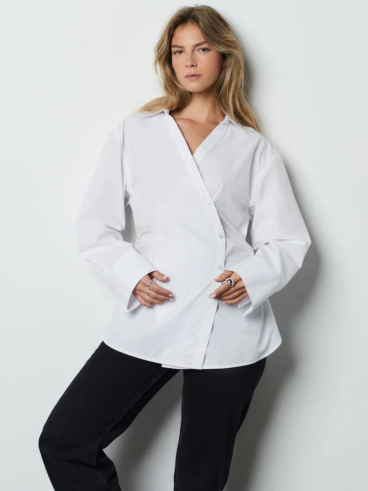 White Asymmetric Fitted Long Sleeve Shirt | Next US