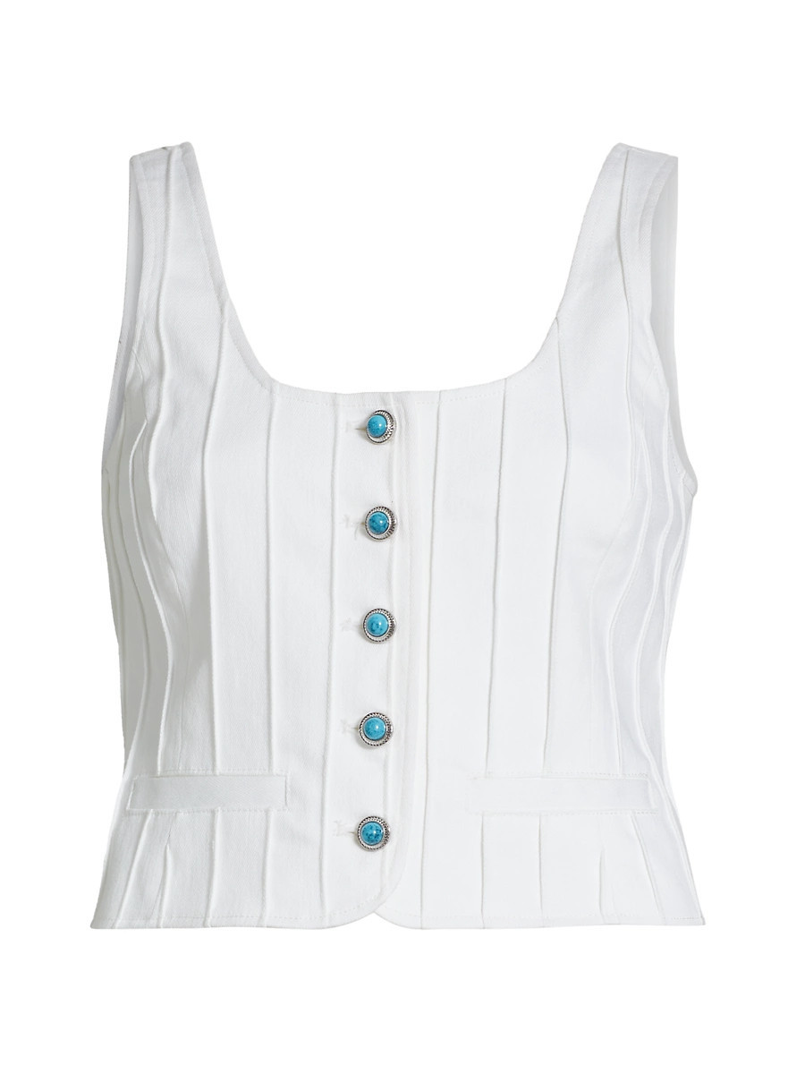 Women's Turquoise Embellished Rowena Top - White - Size XXS | Saks Fifth Avenue