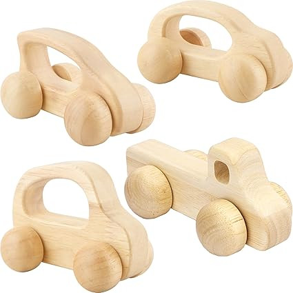 4 Pieces Wooden Toy Cars Mini Push Wood Truck Car Natural Wood Toys for Baby Toddler Birthday Par... | Amazon (US)