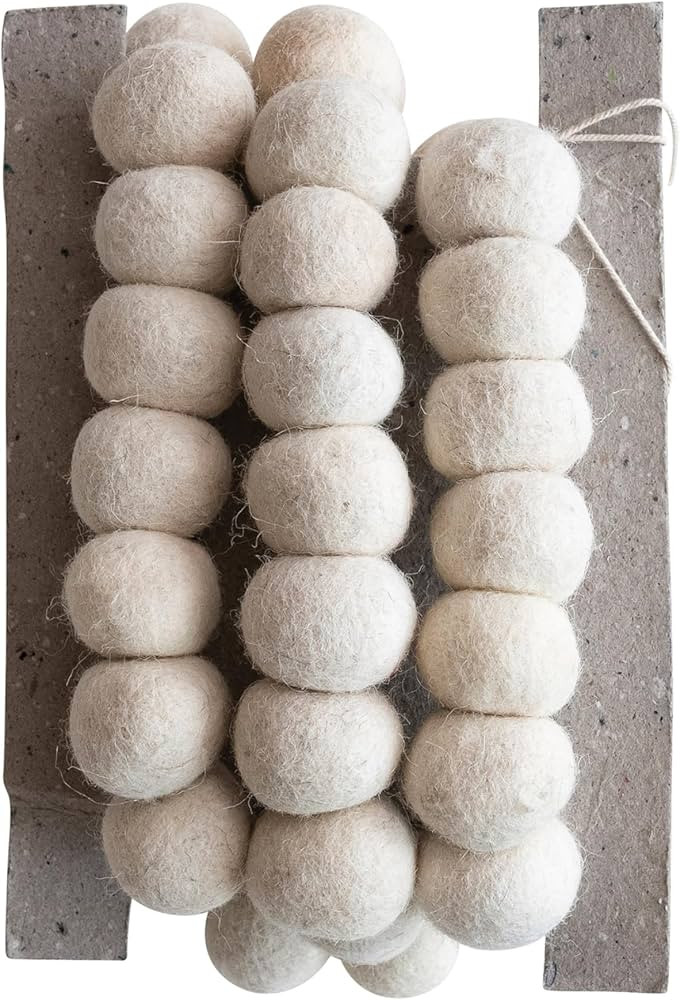 Creative Co-Op Decorative Handmade Wool Felt Ball Garland, Cream Color | Amazon (US)