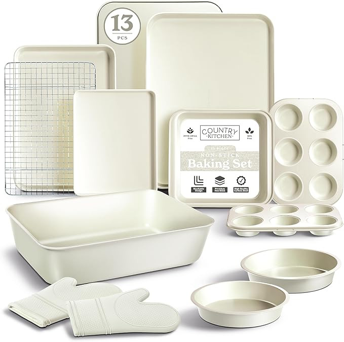 Country Kitchen Nonstick Stackable Bakeware Set - Deluxe Heavy Duty, Durable, Easy Release Baking... | Amazon (US)