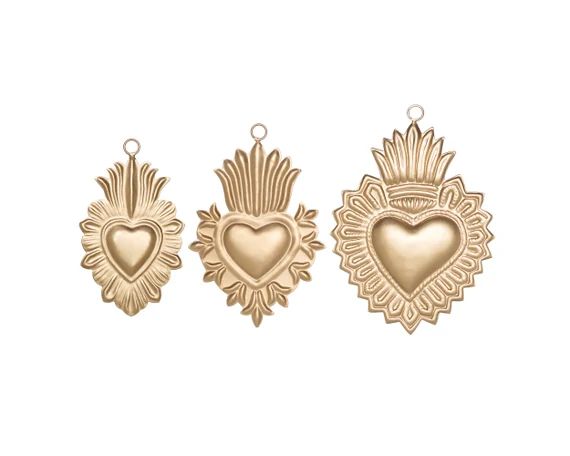 Hanging Sacred Heart, Milagro Heart, Small Gold Heart Flat, Catholic Heart, Altar Heart, Gilded G... | Etsy (US)