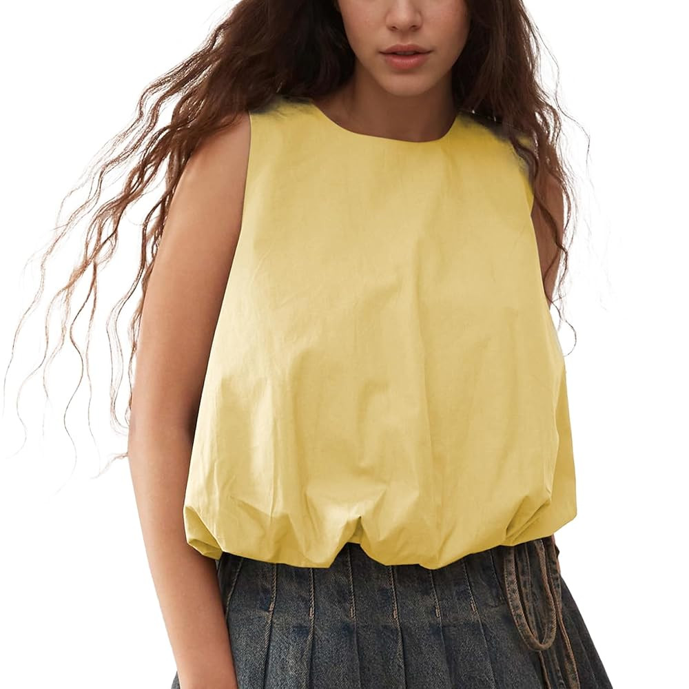 Ainangua Women Summer Bubble Tank Tops Casual Sleeveless Crewneck Pullover Shirts Workout Blouse ... | Amazon (US)