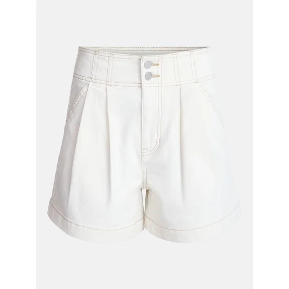 Time and Tru Women's High Rise Pleated Denim Shorts, 4.5" Inseam, Sizes 0-20 - Walmart.com | Walmart (US)
