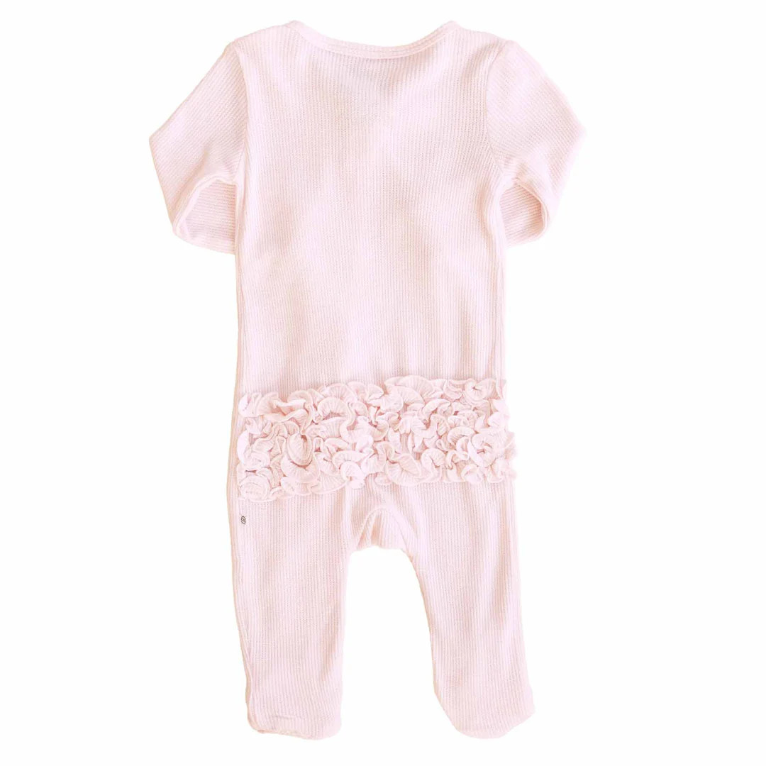 Pearl Pink Waffle Bamboo Zipper Ruffle Footie | Caden Lane
