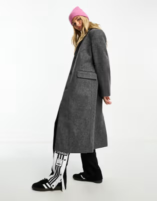 Weekday Daphne double breasted formal maxi coat in dark grey | ASOS | ASOS (Global)