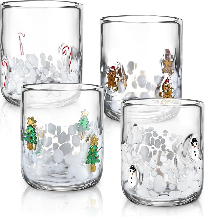 Skylety 4 Pcs Christmas Icon Glass Cups - 16 oz Icon Juice Glasses with Christmas Tree, Gingerbre... | Amazon (US)
