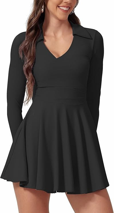 Tennis Dress for Women Long Sleeve Athletic Dress with Built in Shorts Golf Dress Workout Dresses... | Amazon (US)