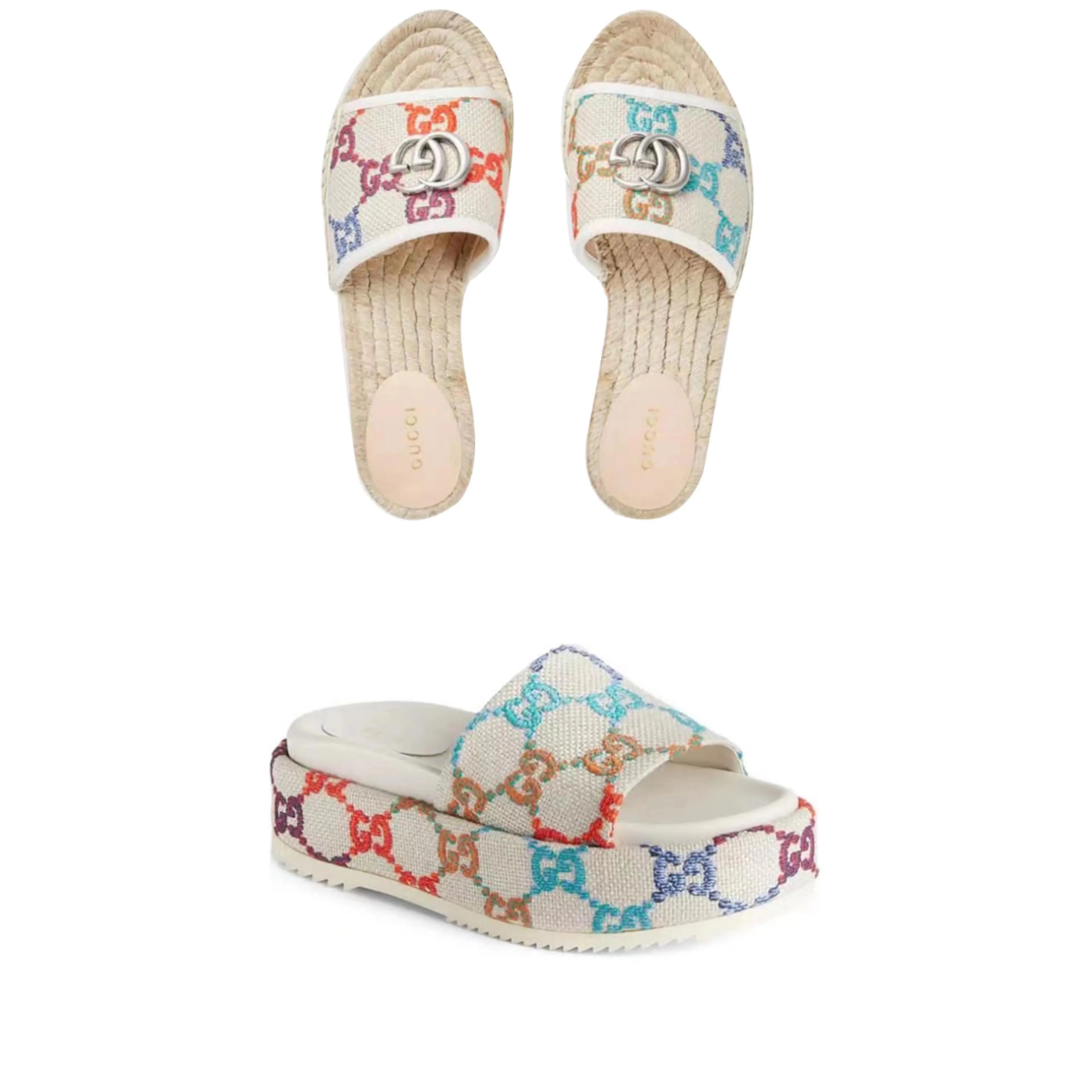 1:1 Dupe Gu-cci Embroidered Logo Platform Slide Slippers Sandal Boots Women's GG Espadrille Slide... | DHGate
