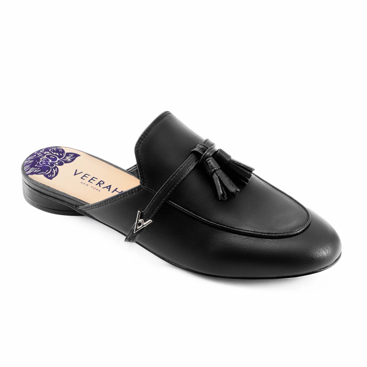 Designer Vegan Flat Mule With Tassel - LUCY Black Appeel – VEERAH | VEERAH Designer Vegan Shoes