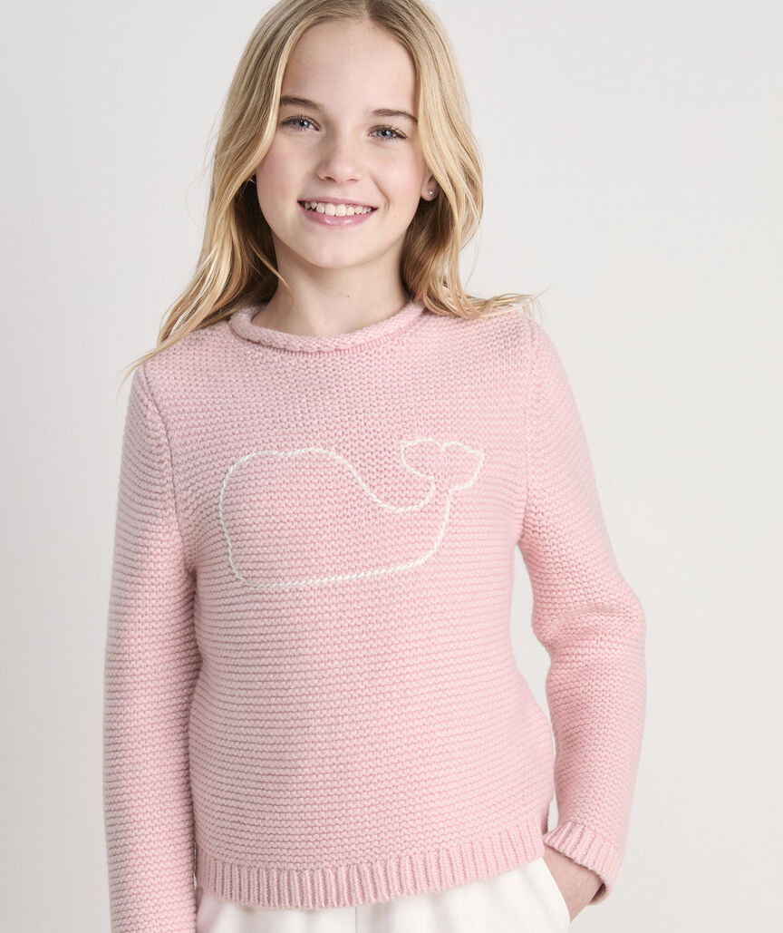Girls' Whale Embroidered Textured Mockneck Sweater | vineyard vines