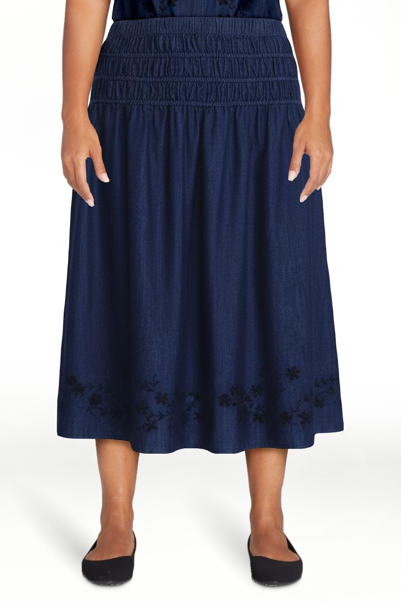 Free Assembly Women's and Women's Plus Embroidered Cotton Maxi Skirt with Smocked Waist, Sizes XS... | Walmart (US)
