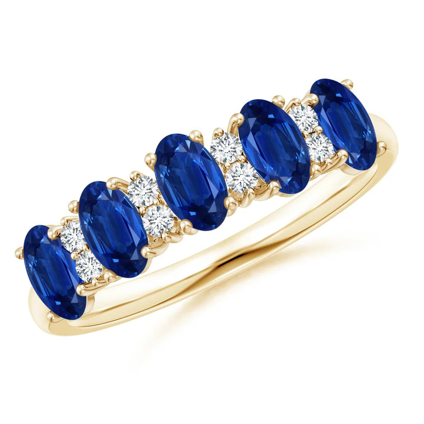Five Stone Blue Sapphire and Diamond Wedding Ring | Angara Inc.