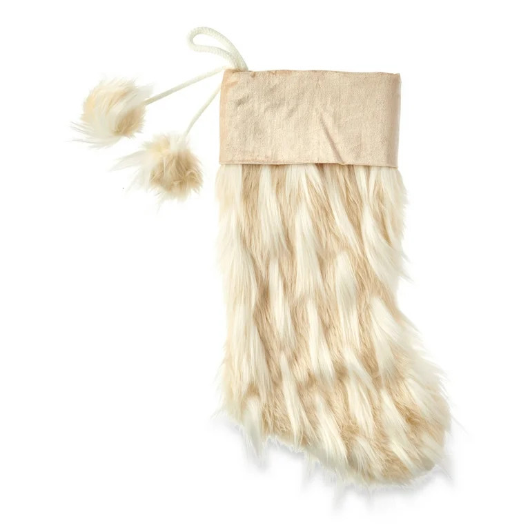 Holiday Time Cream Faux Fur Christmas Stocking, 20" - Walmart.com | Walmart (US)