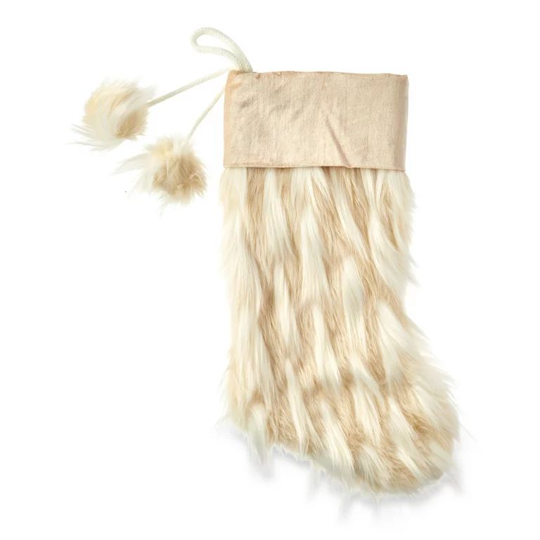 Holiday Time 20inch Faux Fur Christmas Stocking, Cream Color | Walmart (US)