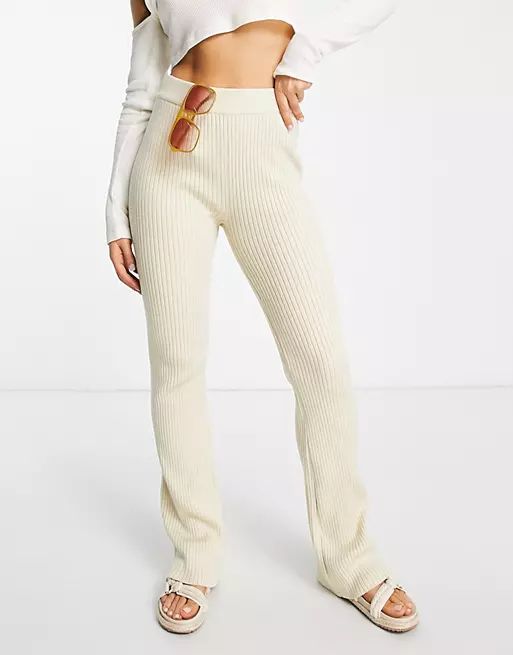 NA-KD x Melissa Bentsen ribbed pants in off white - part of a set | ASOS (Global)