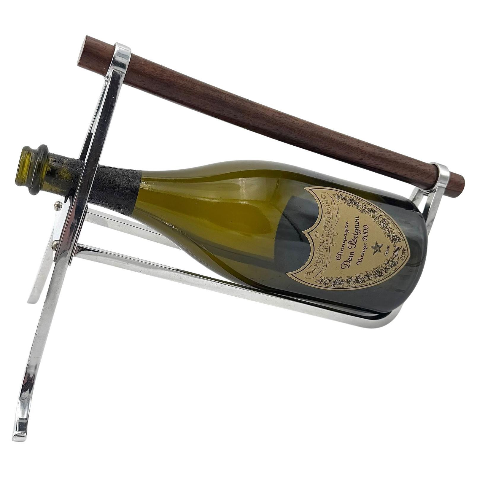 A 1950s Jaques Adnet chrome and walnut bottle holder for Christolfe | 1stDibs