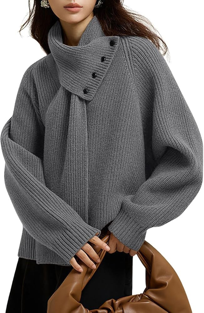 chouyatou Women's Casual V Neck Pullover Sweaters Ribbed Knit Slouchy Jumper Tops with Removable ... | Amazon (US)