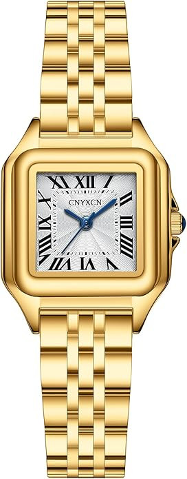 Small Gold Watches for Women with Stainless Steel Band,Rectangular Case Roman Dial,Water Resistan... | Amazon (US)