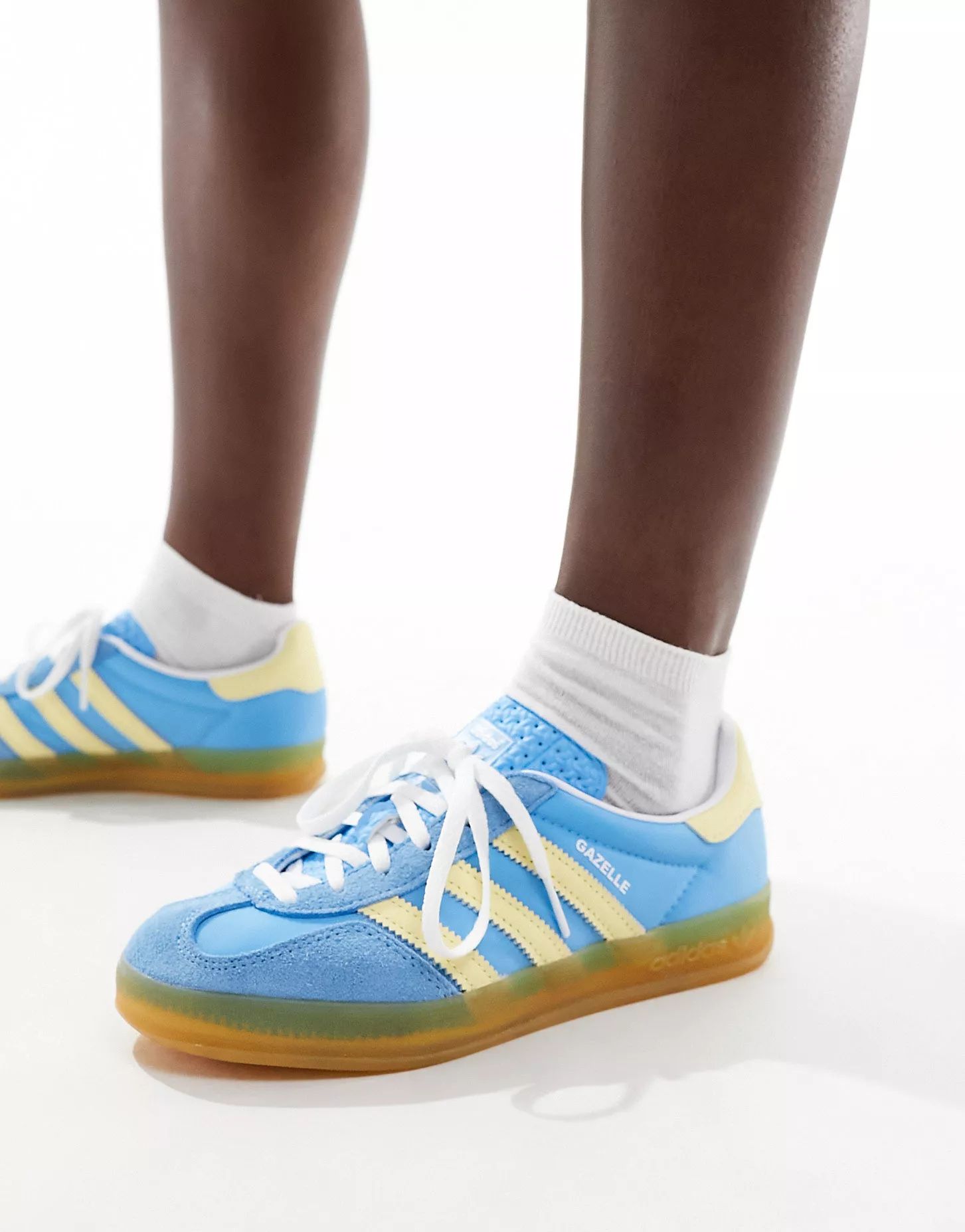 adidas Originals gum sole Gazelle Indoor trainers in blue and yellow | ASOS (Global)