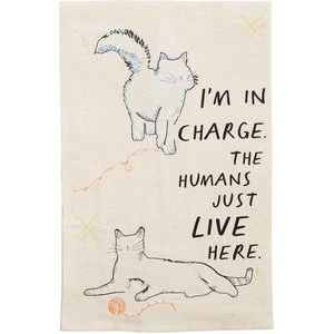 MUD PIE Funny I'm In Charge Cat Kitchen Tea Towel, Cream - Chewy.com | Chewy.com