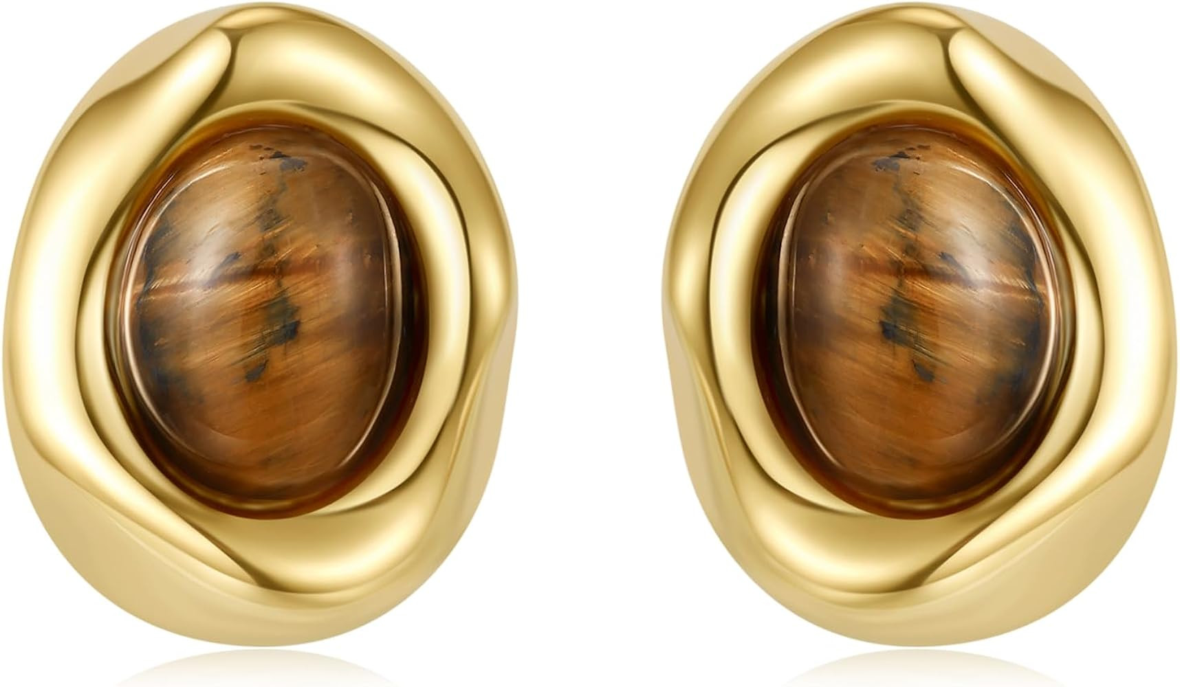 Brown Earrings Circle Chunky Earrings for Women Trendy 18K Gold Plated Stud Hoop Stainless Steel ... | Amazon (US)