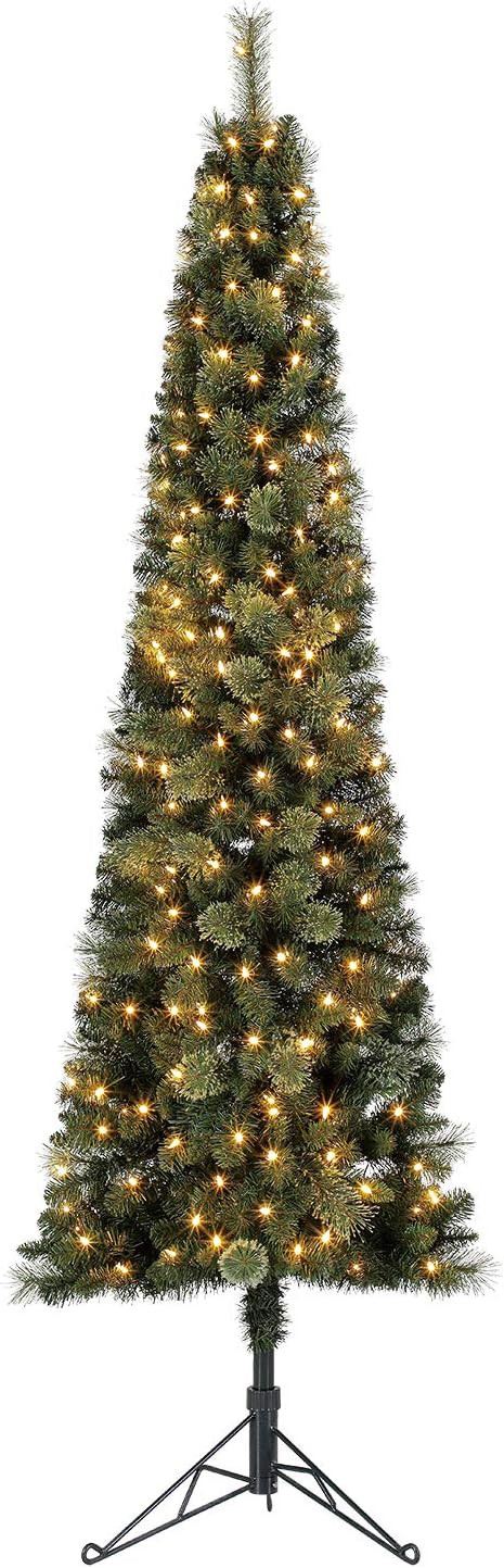 Home Heritage Corner 7 Foot Skinny Pine Pre-Lit Artificial Christmas Tree Holiday Decor with 150 ... | Amazon (US)
