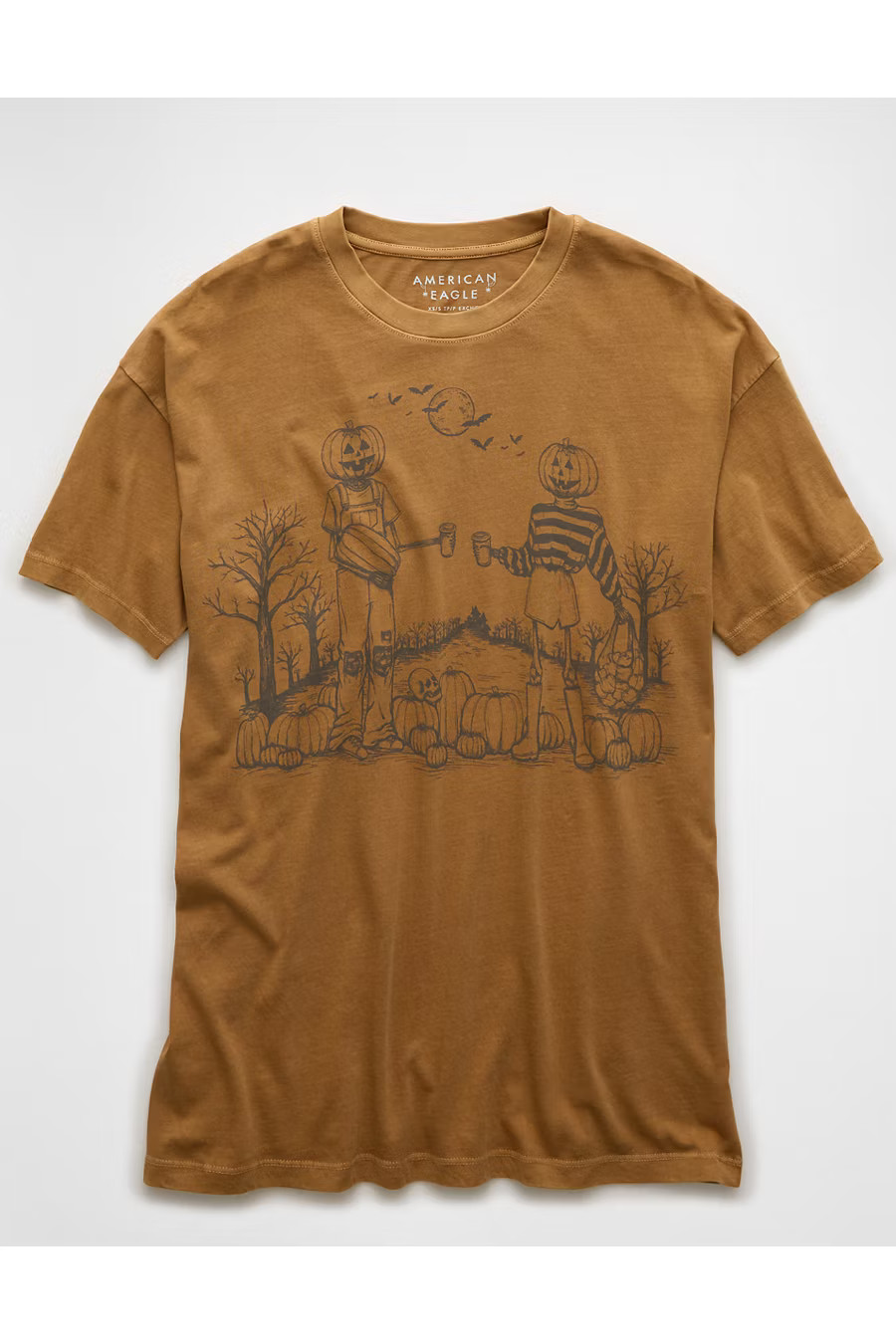 AE Oversized Halloween Skeleton Graphic T-Shirt Women's Gold Large/X-Large | American Eagle Outfitters (US & CA)