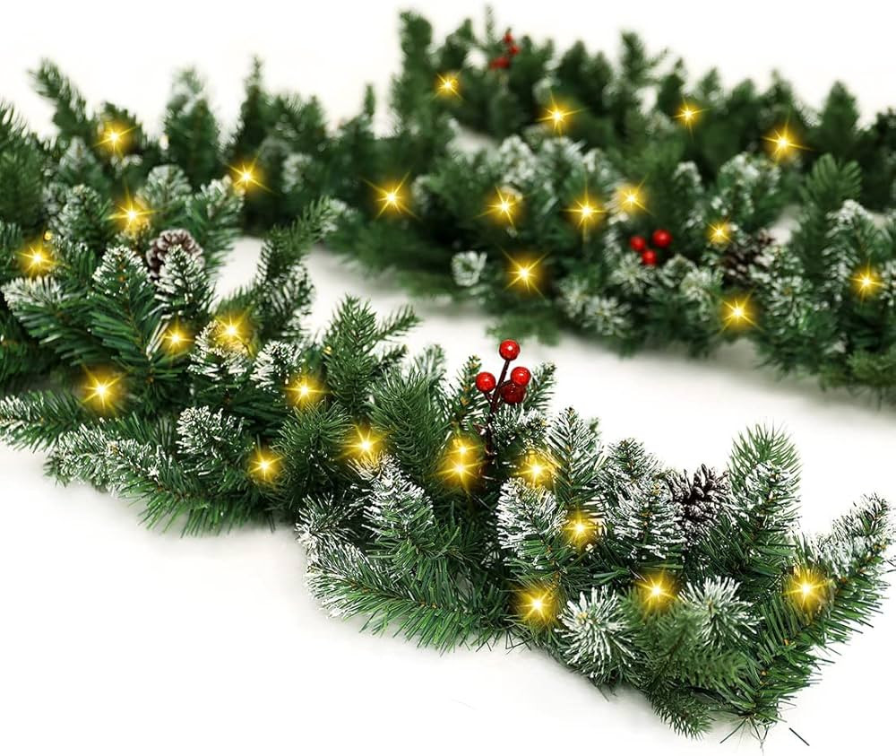 9Ft Pre-Lit Christmas Garland Artificial Xmas Indoor Outdoor Decoration, Garland with Battery Ope... | Amazon (US)
