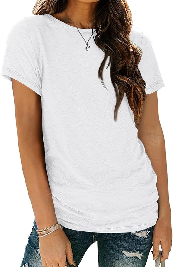AUTOMET Women's Soft Basic Short Sleeve T-Shirt, Round Neck Top Casual Tee for Spring Summer Dail... | Amazon (US)