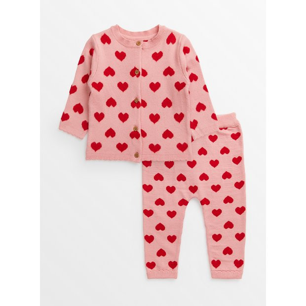 Buy Pink Heart Valentines Knitted Top & Leggings Set 6-9 months | Outfits and sets | Tu | Tu Clothing