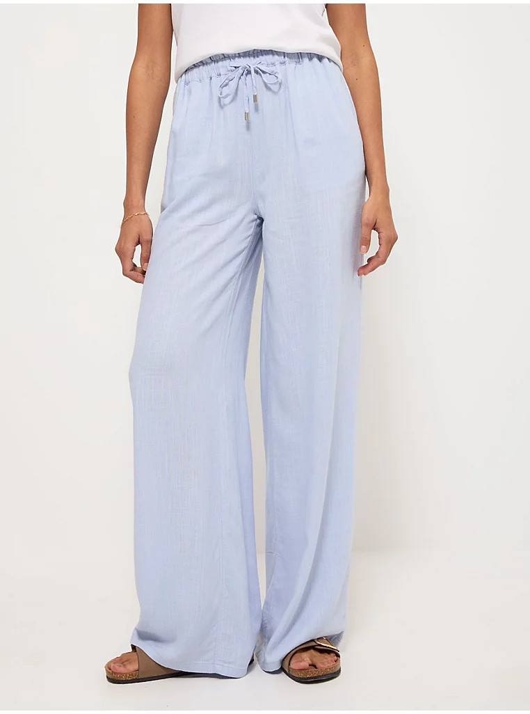 Light Blue Wide Leg Trousers with Linen | George