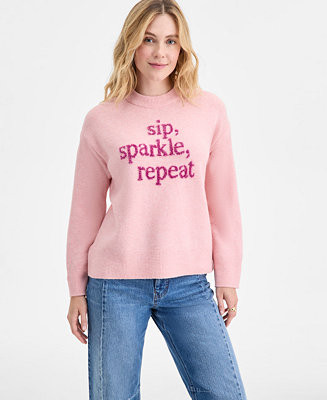 On 34th Women's Sip Sparkle Repeat Crewneck Sweater, Macy's Exclusive - Macy's | Macy's
